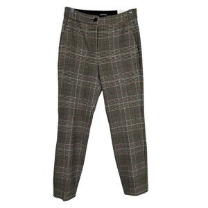 Express Ankle High Rise Pants Womens 4R Brown White Plaid Casual Career Trousers